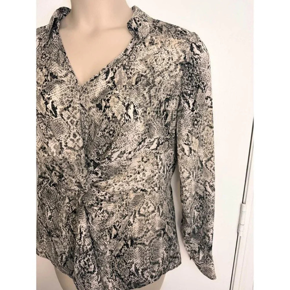 Women's SnakeSkin Print Long Sleeve Tunic Work Top with Knotted Front Sz L 0587 - Picture 3 of 6